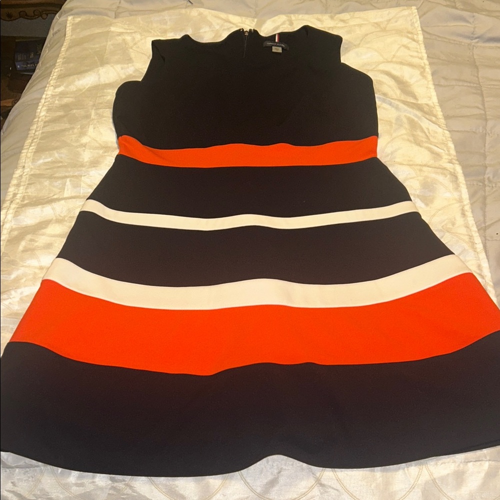 Tommy Hilfiger Black, White, and Orange Mini Dress
